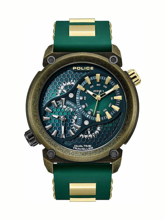 Police Boa Men's Watch Battery with Green Rubber Strap