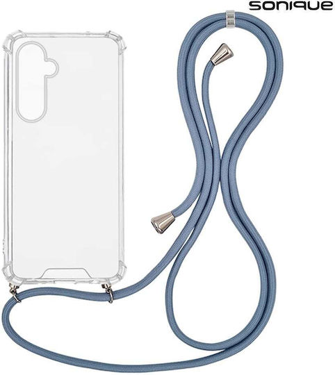 Sonique Armor Clear Silicone Case with Cord for Samsung Galaxy M35 5G Blue Grey