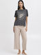 Women's Blouse Short Sleeve Washed Grey - Grey