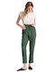 Damen Hoch tailliert Stoff Hose mit Gummizug Khaki