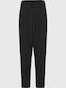 Damen Hoch tailliert Stoff Hose mit Gummizug Schwarz