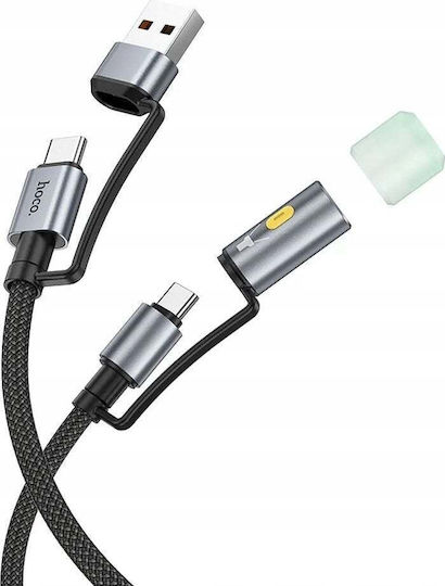 Hoco U138 LED / Braided USB 2.0 Cable USB-C male - USB-C / USB-A 60W Μαύρο 1.2m