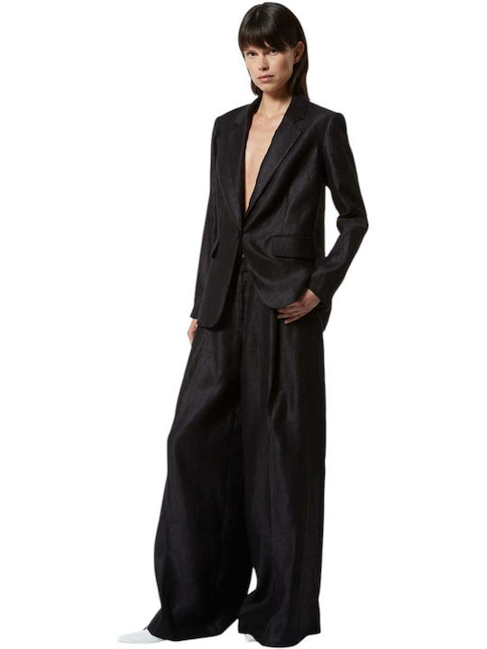 Damen Leinen Hose in Lockere Passform Schwarz