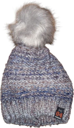 Pom Pom Beanie Γυναικείος Σκούφος Πλεκτός σε Μπλε χρώμα