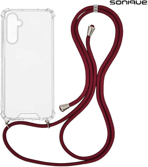 Sonique Armor Clear Silicone Case with Cord for Samsung Galaxy M15 5G Burgundy