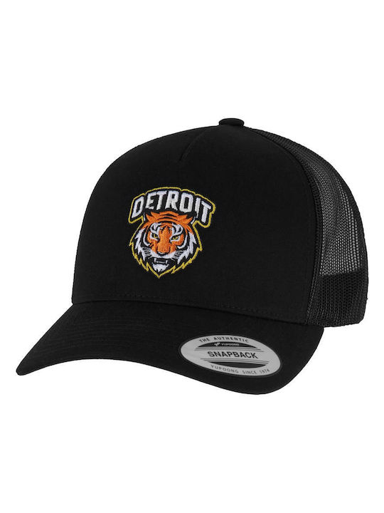 Detroit Tiger Head Patch 5-Panel Retro Trucker Cap Black One
