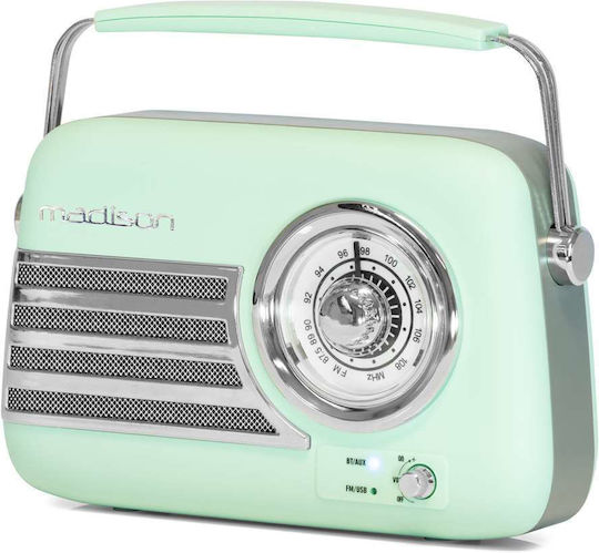Madison Freesound VR40 Retro Επιτραπέζιο Ραδιόφωνο Επαναφορτιζόμενο με Bluetooth Light Green