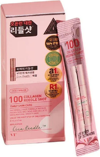 VT Cosmetics Kollagen Reedle Shot 100 Ampulle Serum Gesicht mit Kollagen für Revitalisierung 10x2ml