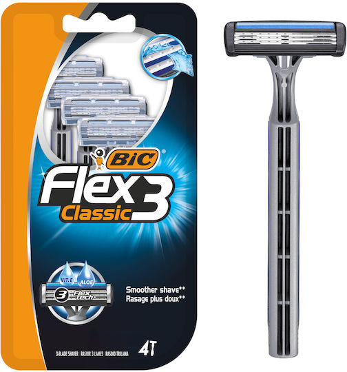BIC Flex 3 Classic Ξυραφάκια μιας Χρήσης με 3 Λεπίδες & Λιπαντική Ταινία 4τμχ