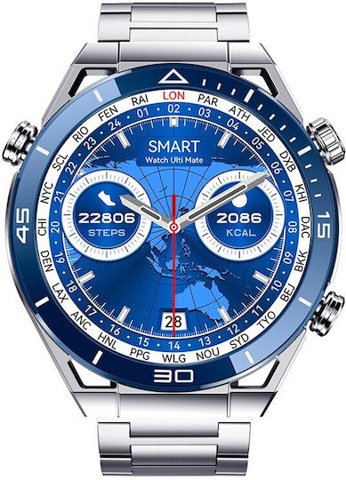 NO.1 ULTRA Mate Smartwatch με Παλμογράφο (Ασημί Κάσα / Ασημί Λουρί Μεταλλικό)