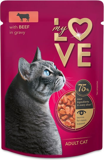 My Love Nassfutter für Erwachsene Katzen in Beutel mit Rindfleisch 85gr