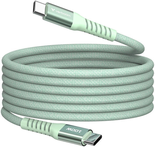 Verbatim Braided / Magnetic / Spiral USB 2.0 Cable USB-C Male - USB-C 100W PD Green 1.2m 31855