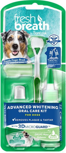 Tropiclean Zahnpflege Set Hund gegen Mundgeruch für Große Rassen mit Geschmack Minze 59ml