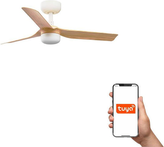 Faro Barcelona Mini Punt S TUYA CCT Deckenventilator 90cm mit Leuchte Weiß / Ahorn