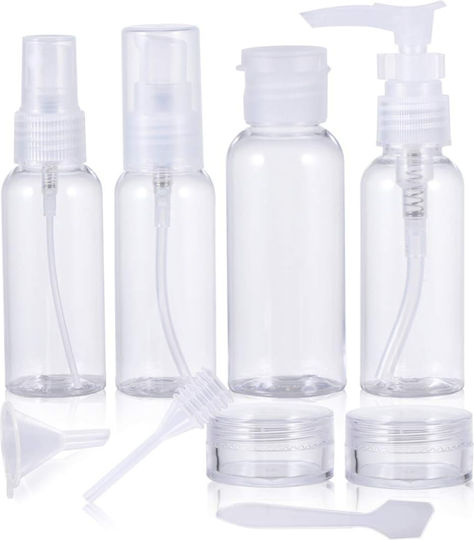 Set de Containere Cosmetice Tecos Material Plastic Transparent 9 Piese Kit Ideal pentru Călătorii