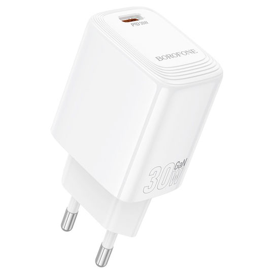 Borofone Charger Without Cable with USB-C Port 30W Power Delivery / Quick Charge 3.0 Whites (BN28)