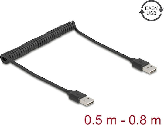 Delock Cable Coiled Easy-usb-a 2.0 Male To Male 0.5-0.8m Black 90124