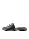 Leather Women's Flat Sandals in Black Color