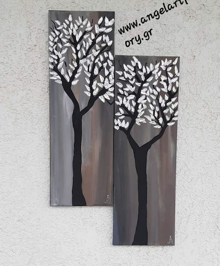 Picturi Diptice cu Copaci și Frunze în Relief