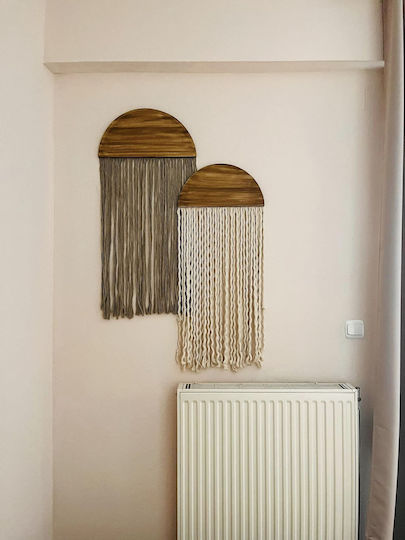 Set Macrame - Semicercuri din Lemn cu Ciucuri pentru Perete Set Macrame - Semicercuri din Lemn cu Ciucuri pentru Perete