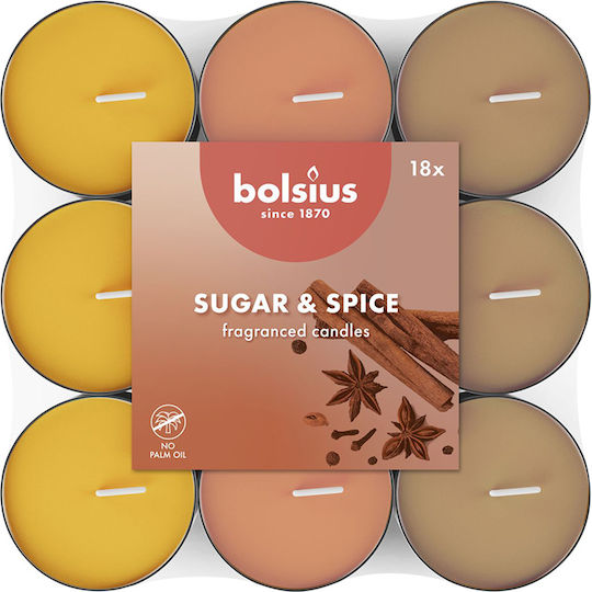 Комплект ароматизирани чаени свещи Bolsius Basic Sugar & Spice 18 бр