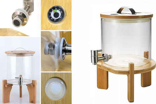 Glasdispenser mit Holzsockel Luftdichter Holzdeckel 4L 0503414 Stück