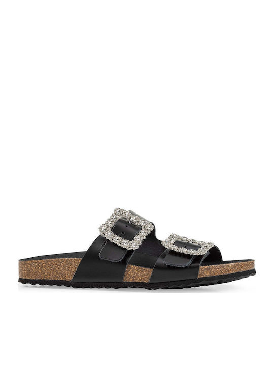 Geox Brionia Leder Flache Sandalen für Damen in Schwarz Farbe