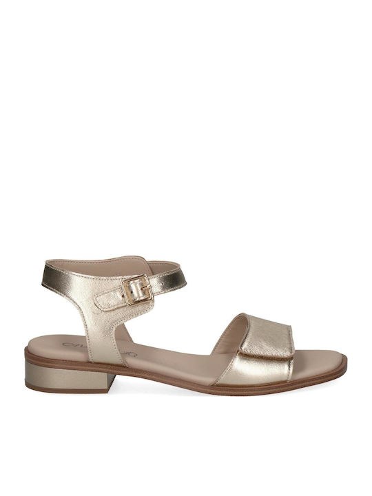 Leather Women's Flat Sandals in Gold Color