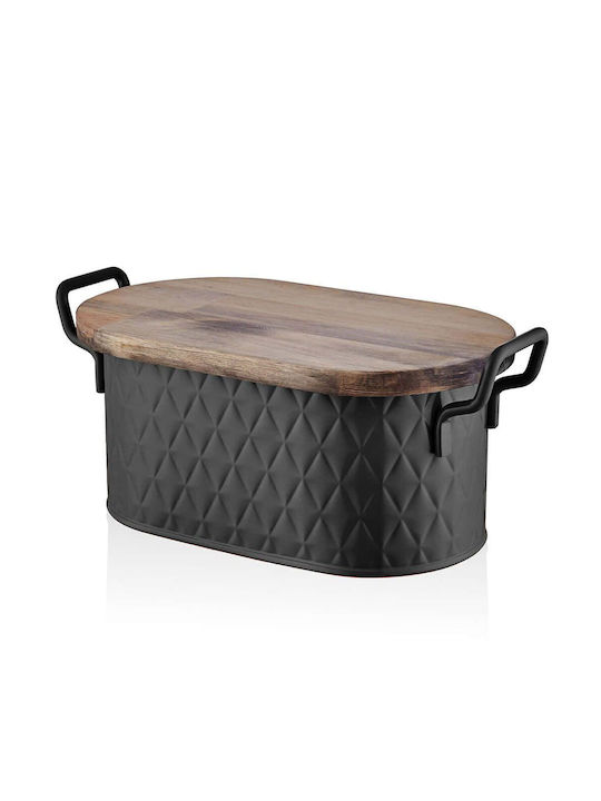 Hermia Brotkasten mit Deckel Metallisch Schwarz 40x18x20cm