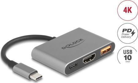 Delock Converter Adapter 61071 Usb Type-c To Hdmi 4k 30 Hz Usb Type-a Usb Type-c Pd 2.0 90 W Grey