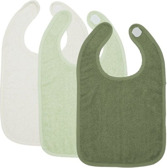 Meyco Σαλιάρα Υφασμάτινη με Αυτοκόλλητο Offwhite, Soft Green, Forest Green 3τμχ