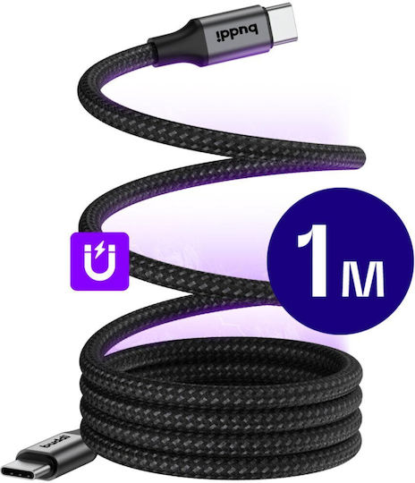 Buddi Magnetisch / Geflochten USB 2.0 Kabel USB-C männlich - USB-C 60W Schwarz 1m