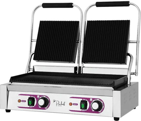 e-exoplismos Electric Commercial Double Sandwich Maker with Ribbed Top and Ribbed Bottom