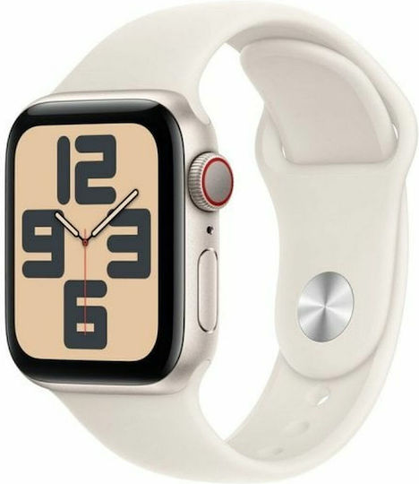 Apple Watch SE 2024 Cellular Aluminum 40mm Waterproof with eSIM and Heart Rate Monitor (Starlight with Starlight Sport Band - S/M)