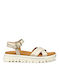 Xand 2.1s Leather Women's Flat Sandals with Strap in Beige Color