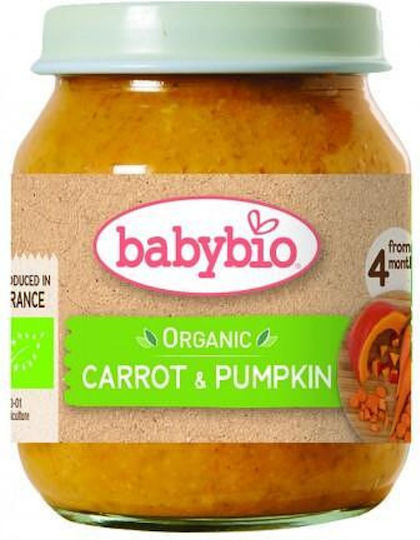 Babybio Babynahrung mit Geschmack Karotte & Kürbis Ohne Zuckerzusatz 130gr für 4+ Monate