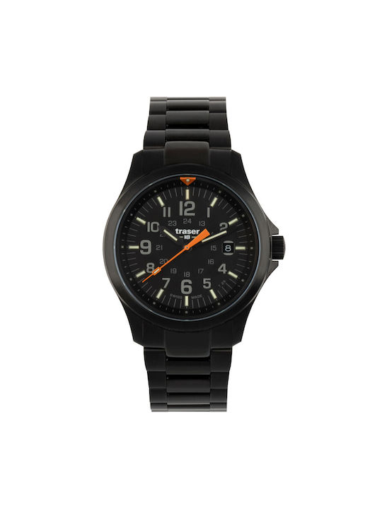 Traser Herrenuhr Batterie mit Schwarzem Metallischem Armband