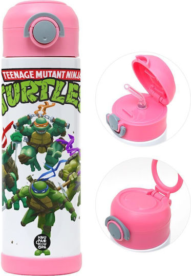 Koupakoupa Koupakoupa Kinder Trinkflasche Teenage Mutant Ninja Turtles Rostfreier Stahl mit Stroh Rosa 500ml