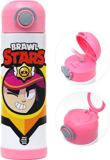 Koupakoupa Fang Kinderflasche Brawl Stars Rostfreier Stahl mit Strohhalm Rosa 500ml