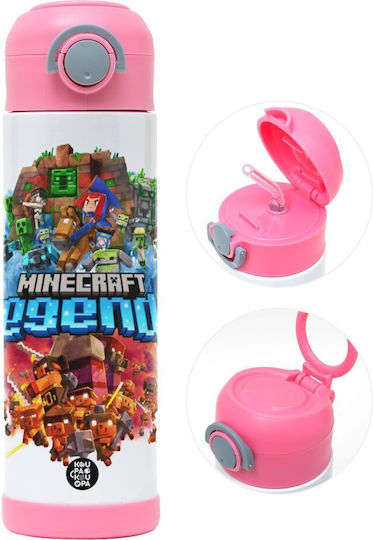 Koupakoupa Minecraft Legends Kids Water Bottle Minecraft Stainless Steel with Straw Pink 500ml