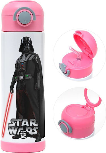 Koupakoupa Kinderflasche Star Wars Rostfreier Stahl mit Strohhalm Rosa 500ml