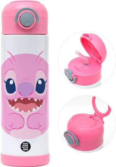 Koupakoupa Angel Παιδικό Παγούρι Lilo & Stitch Ανοξείδωτο με Καλαμάκι Ροζ 500ml