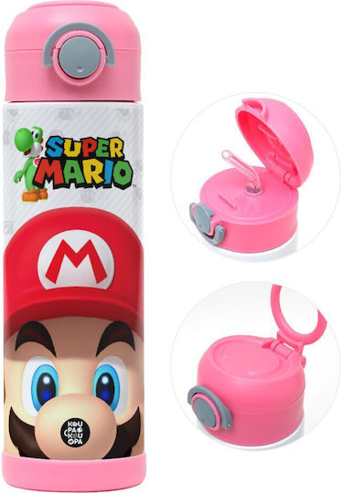 Koupakoupa Super Mario Sticlă Pentru Copii Super Mario Din Oțel Inoxidabil Cu Pai Roz 500ml