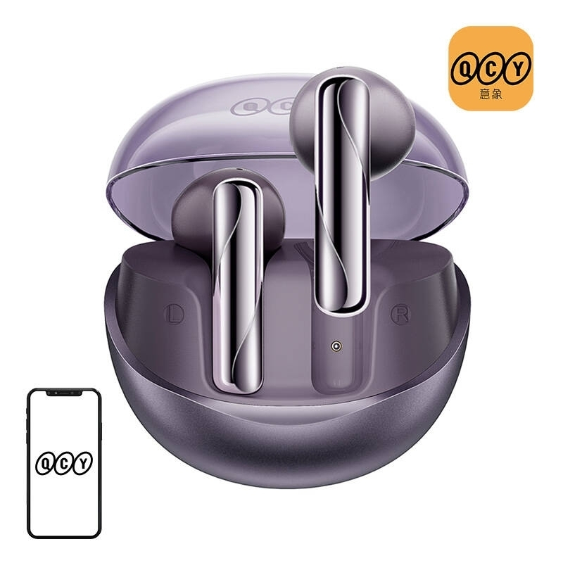 QCY Ailypods Clear In-ear Bluetooth Handsfree Ακουστικά με Θήκη Φόρτισης Μωβ (T32 purple)