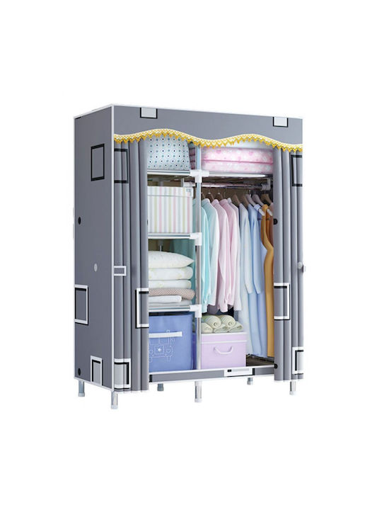 Fabric Wardrobe with Zipper and Shelves in Gray Color 103x45x170cm