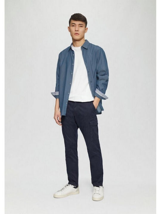 Long-sleeved Cotton Shirt Dark Blue