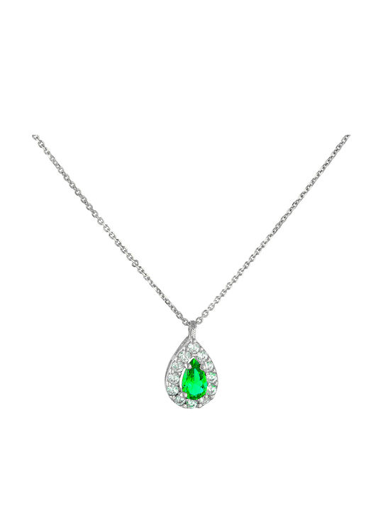 Ioannis Kosmima Necklace with Tear Design in White Gold 14K with Green Zircon