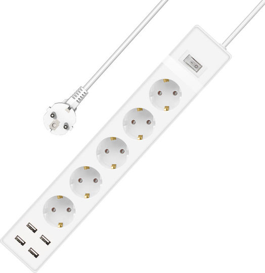Πολύπριζο 5 Θέσεων με 4 USB-A, Διακόπτη και Καλώδιο 3m