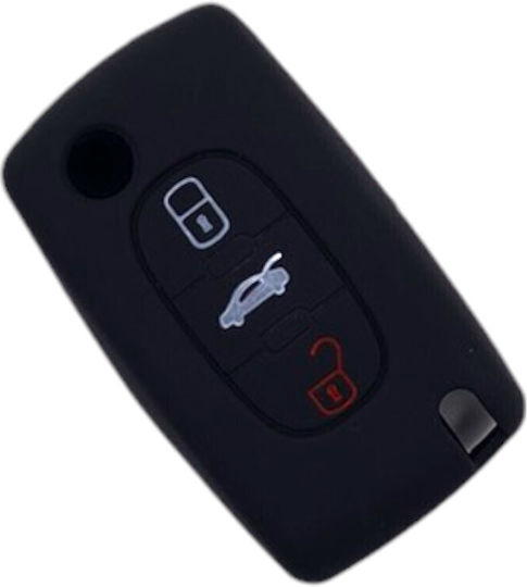 Силиконов калъф за ключ Peugeot Citroen 3 бутона черен