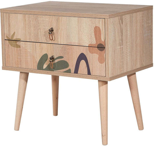 City Two Leaf Wooden Multicolour Bedside Table 60x40x61cm
